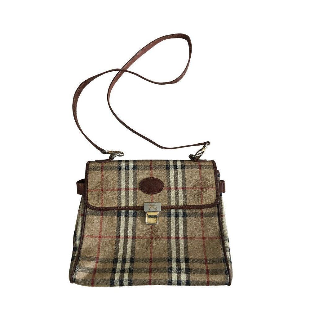 Burberry Vintage Beige Nova Check Leather Crossbody Messenger Bag